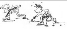 Vignetta: due bambini avanzano in posizione accovacciata spingendo una pallina.