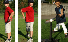 Sequenza di immagini: un bambino in diverse posizioni al batting-tee