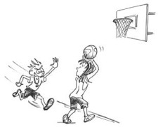 Comic: Zwei Schüler beim Basketballspiel.