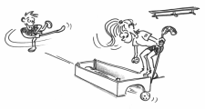 Fumetto: due bambini giocano a minigolf