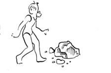 Fumetto: Un bambino si trova davanti a un mucchietto di terra
