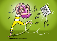 Dessin: une jeune fille danse au rythme d'une musique.