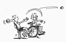 Comic: Zwei Kinder beim Ballwurf, eins im Rollstuhl, das andere auf normalem Stuhl.
