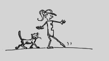 Comic: Jugendliche geht vorsichtig mit geschlossenen Augen, eine Katze folgt ihr. 