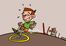 Dessin: un garçon et une fille effectuent une course d'obstacles.