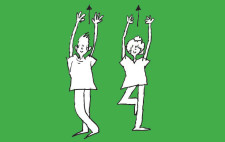 Disegno: due bambini sono in piedi con le braccia tese verso l'alto