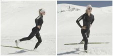 Photos: une skieuse durant la phase de stabilisation en classique et en skating.