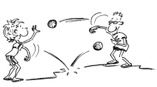 Disegno: due bambini si fanno dei passaggi con due palloni