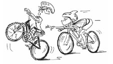 Dessin: deux enfant se poursuivent à vélo.