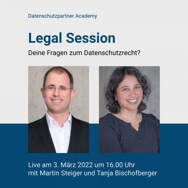 Bild: Hinweis auf Legal Session am 3. März 2022 mit Tanja Bischof und Martin Steiger