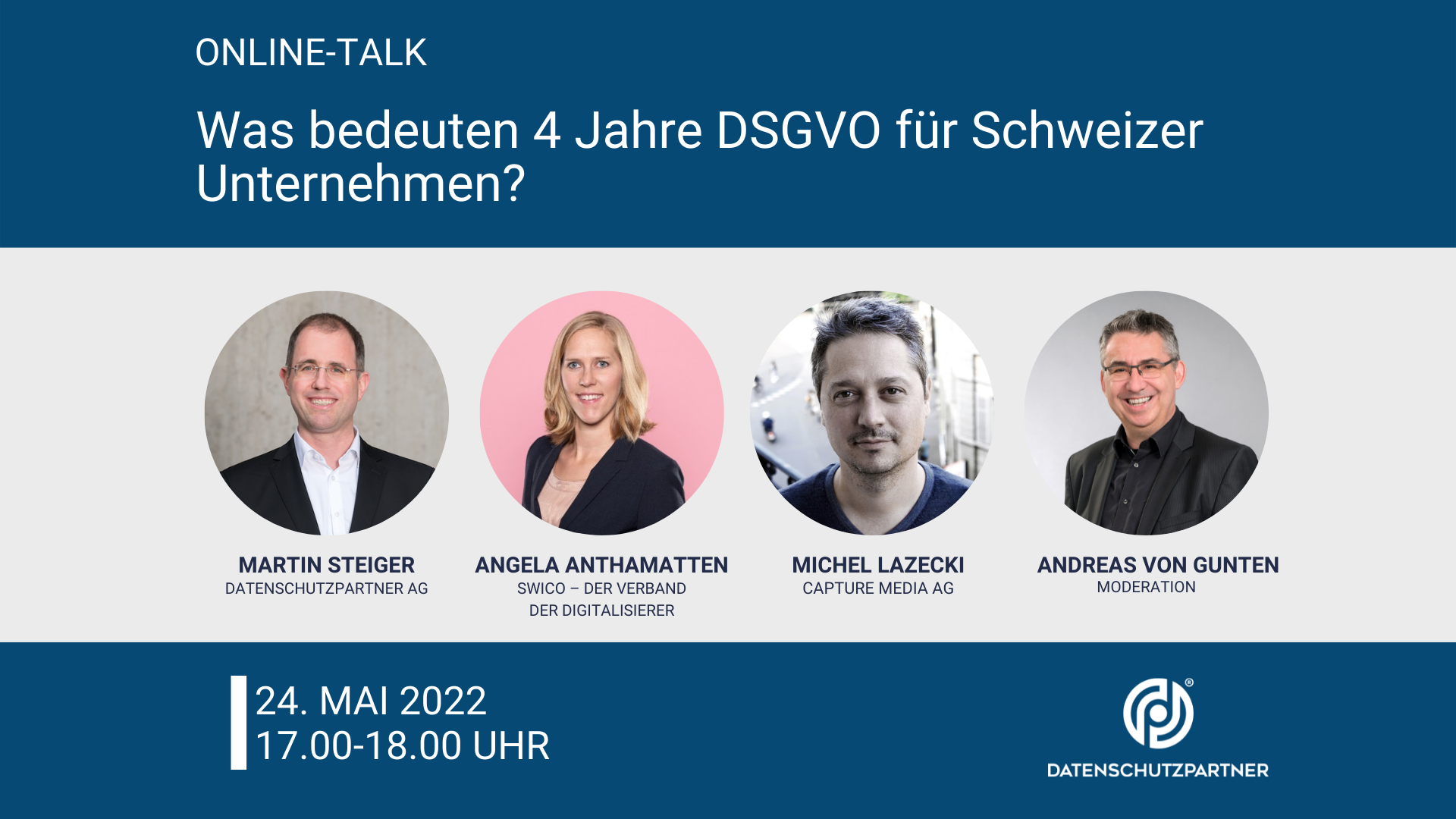Bild: Hinweis auf Online-Talk «Was bedeuten 4 Jahre DSGVO für Schweizer Unternehmen?» am 24. Mai 2022