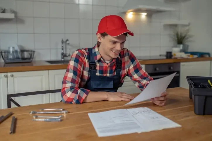 Handwerker prüft den Temporärlohn und die Lohnabrechnung in der Schweiz