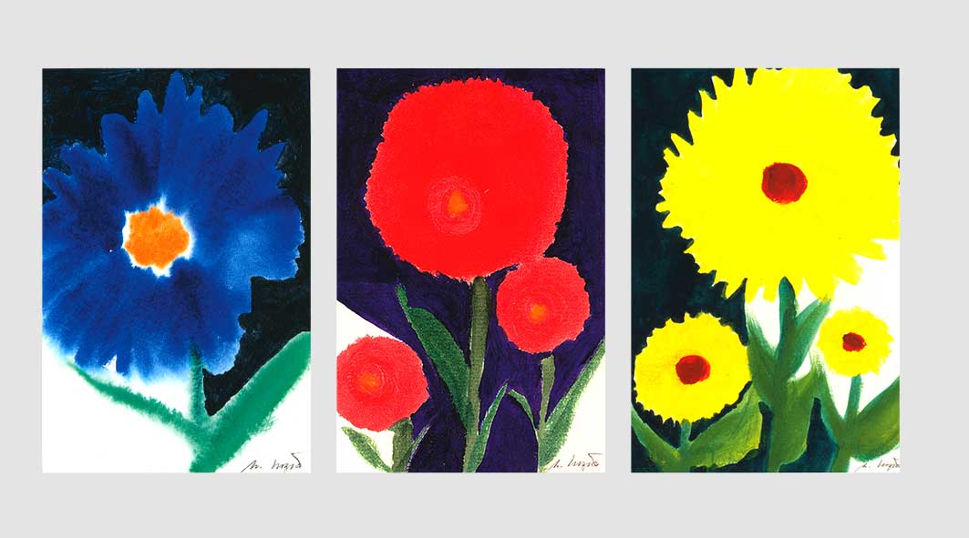 Dreiteiliges Kartenset mit Blumenmotiven