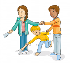 Zeichnung: Drei Kinder halten sich an den Händen.