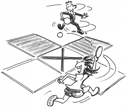Disegno: due giocatori giocano su un campo a croce
