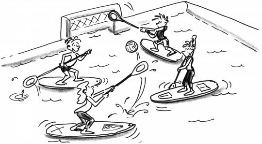 Disegno: due squadre giocano a polo con la loro pagaia.