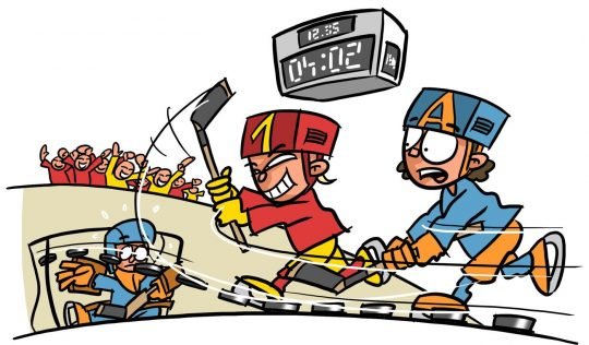 Disegno: Dei ragazzi giocano a hockey su ghiaccio. 
