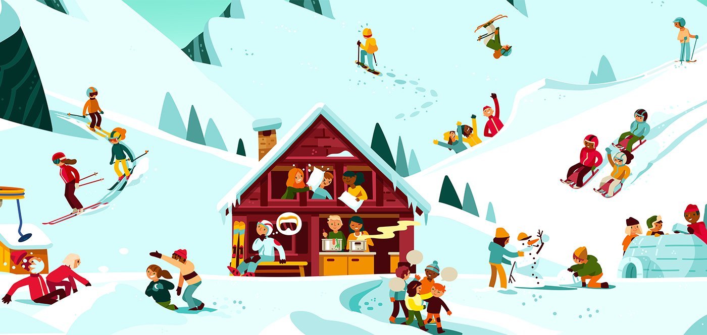 Comic: Skilagersituationen im Wimmelbildstil