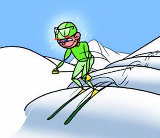Dessin: un skieur franchit des bosses et des creux.