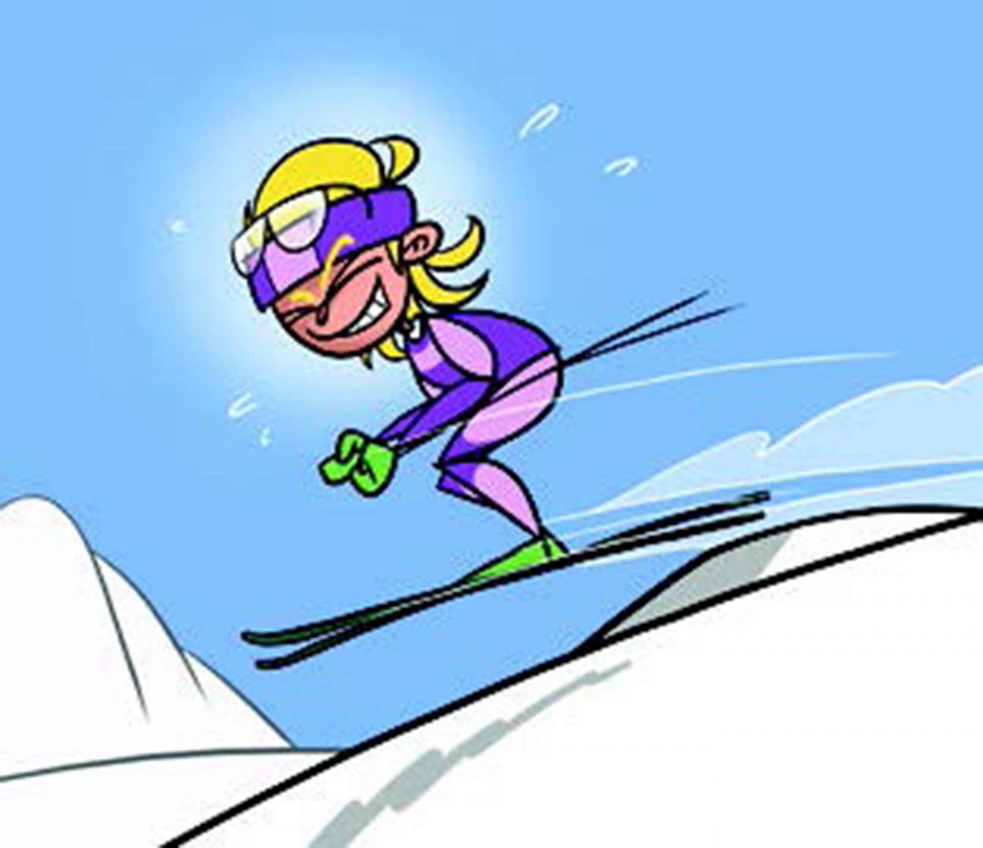 Dessin: une skieuse saute sur un tremplin.