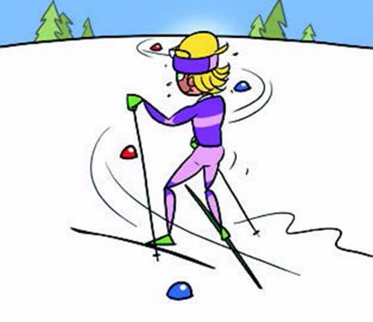 Dessin: un skieur remonte la pente en slalom.