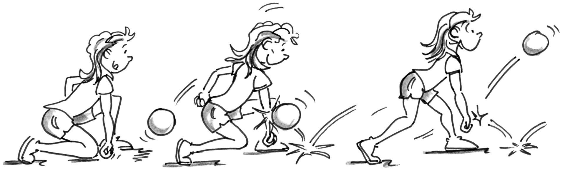 Comic: Eine Schülerin bei einer Ballabnahme.
