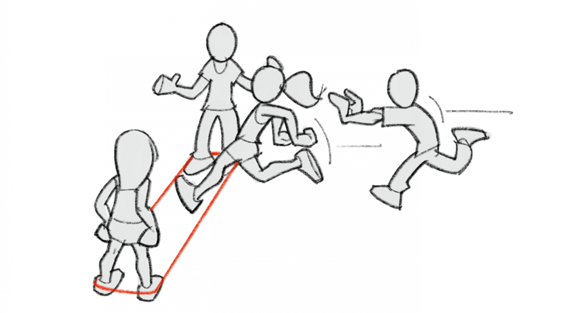 Zeichnung: Kinder beim Springen auf dem Gummitwist.