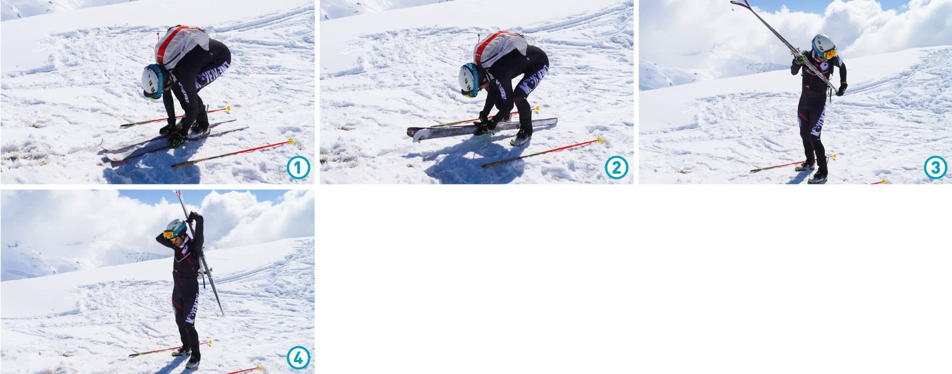 Serienbild: Aufbinden der Skis