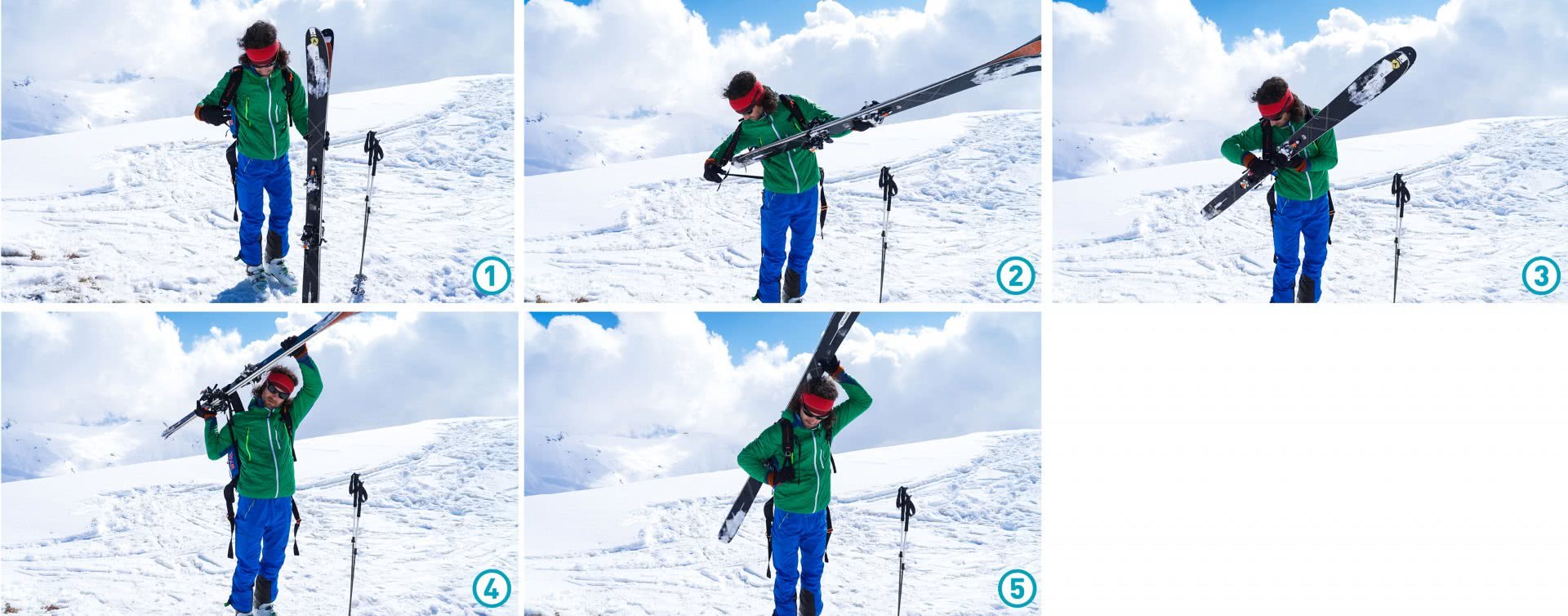 Serienbild: Befestigung der Skier für Rucksäcke ohne spezielle Befestigungsvorrichtung