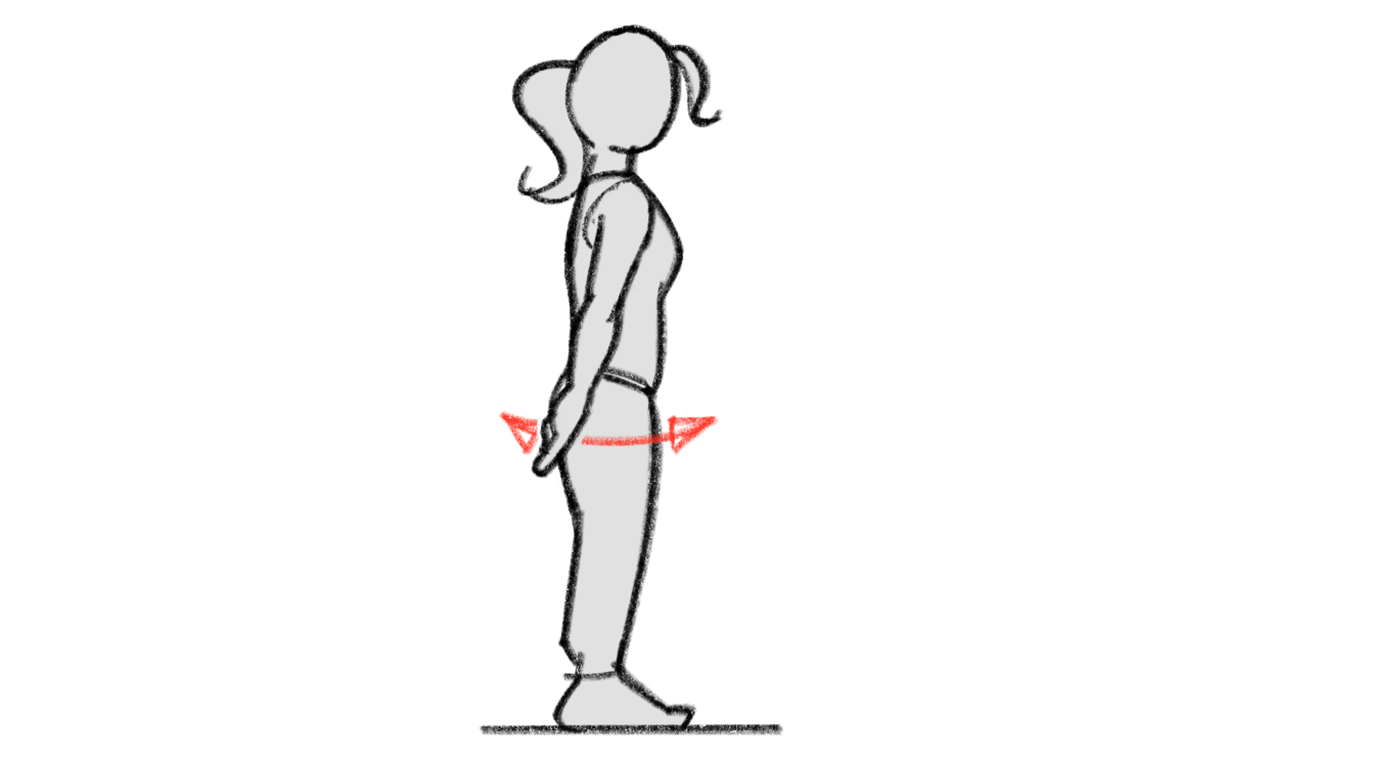 Dessin: une personne debout effectue des mouvements courts des bras.
