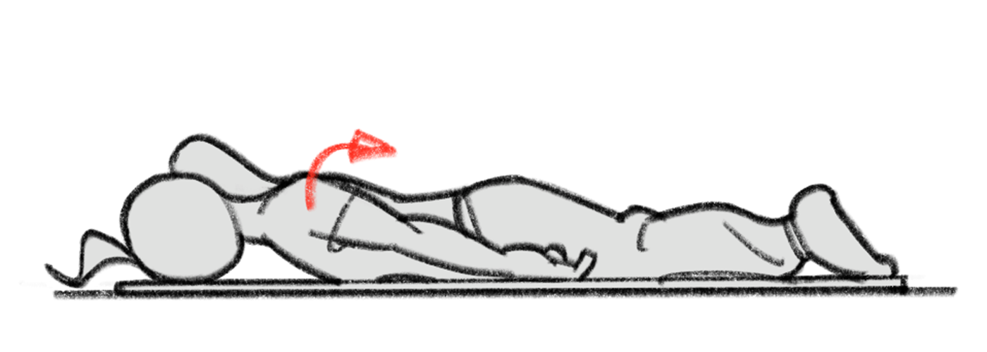 Dessin: une personne est couché sur le dos et effectue des mouvement des épaules.