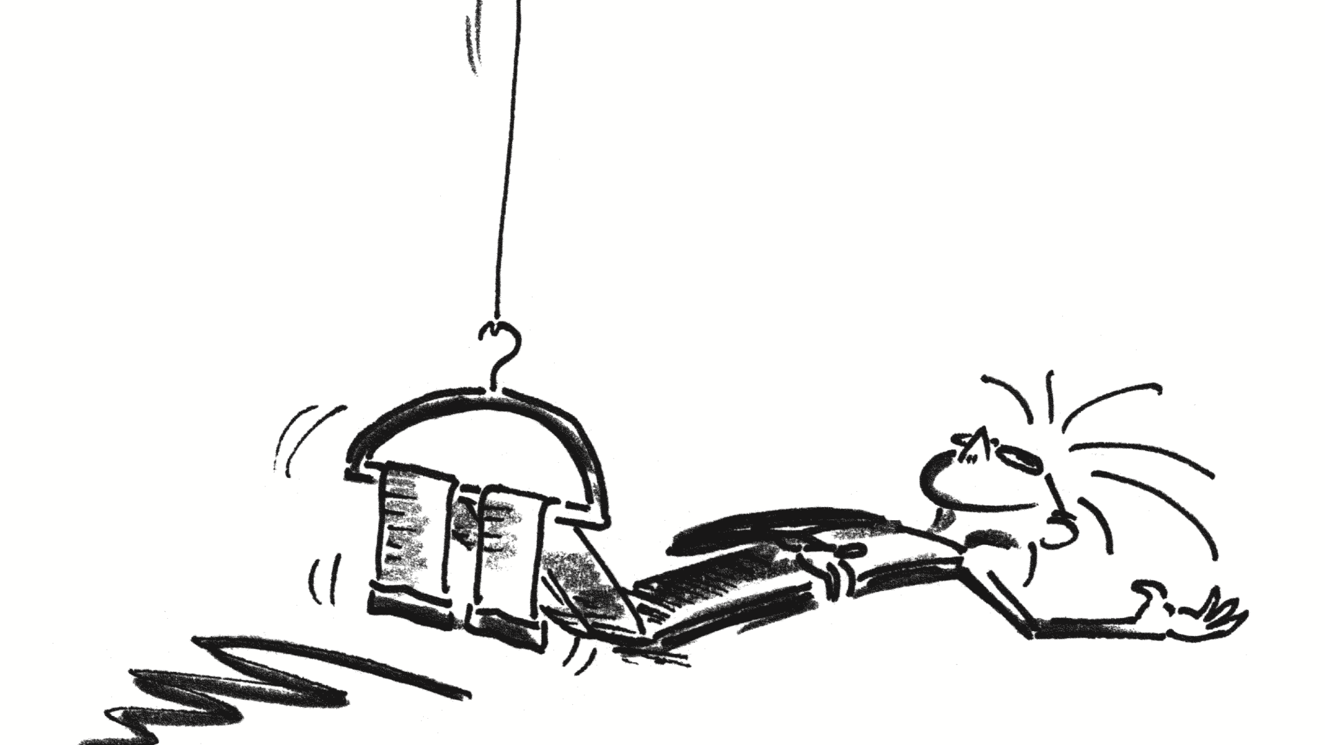 Comic: Schüler liegt am Boden, entspannt sich und legt die Füsse in einen Kleiderbügel.