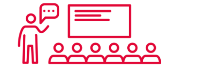 Grafik: Lehrperson steht vor einer Klasse unt zeigt etwas an der Wandttafel.