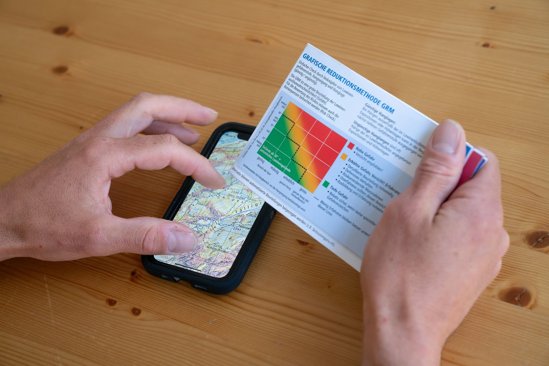 In piccoli gruppi, i giovani pianificano su carta un’escursione immaginaria. Segnano i passaggi chiave e ne annotano quota, esposizione e pendenza. Con l’ausilio del MRG verificano la fattibilità della gita con diversi gradi di pericolo. A tale scopo, per ogni passaggio chiave valutano il rischio per ciascun grado di pericolo.
In conclusione, decidono fino a quale grado di pericolo l’escursione rimane fattibile.