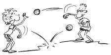 Fumetto: Due giocatori si passano ognuno una palla.