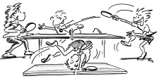 Fumetto: dei bambini sono impegnati in una frenetica partita di tennistavolo