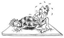 Dessin: un élève essaie de retourner un camarade en positon de tortue.
