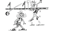 Vignetta: due bambini si lanciano una palla al di sopra di una rete.