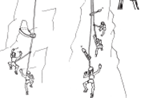 Disegno: degli scalatori che scendono da una parete rocciosa.