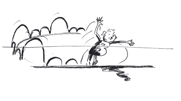 Comic: Eine Figur hüpft fröhlich im Kreis.