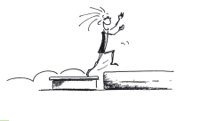 Comic: Ein Kind springt von einem Kastenoberteil auf eine grosse Matte. 