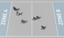 Graphique: six joueurs sur un terrain avec les deux zones.