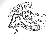Nel disegno due bambini lottano e uno esegue una spazzata.