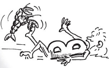 In questo esercizio un bambino è sdraiato sulla schiena con un'aragosta appesa ad un piede
