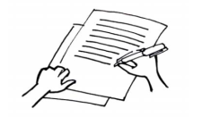 Bild: zwei Hände, Schreiber und zwei Blatt Papier