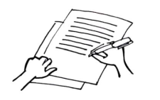 Bild: zwei Hände, Schreiber und zwei Blatt Papier