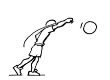 Dessin: Un élève lance un medecine-ball.