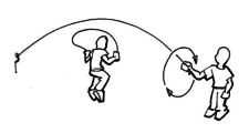 Dessin: L'élève saute dans la grande corde avec sa corde à sauter.