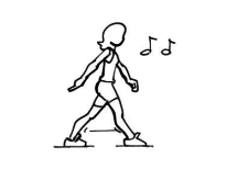 Dessin: L'élève marche sur le rythme de la musique.