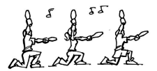 Dessin: Trois élèves dansent avec des engins dans les mains.